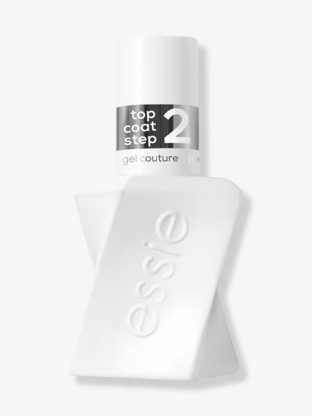 A white, twisted bottle of nail polish top coat. 